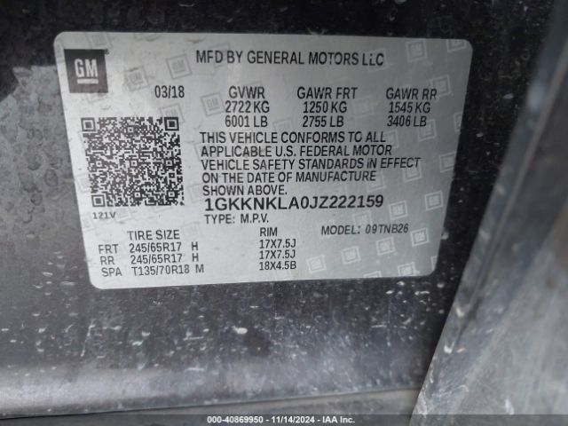 1GKKNKLA0JZ222159 GMC Acadia Sle-1
