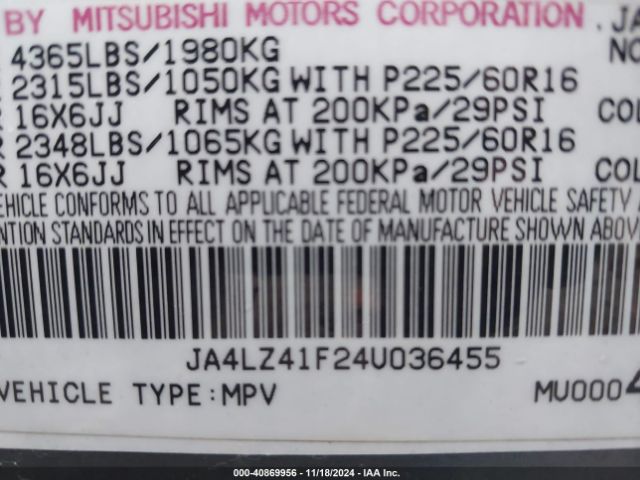 2004 MITSUBISHI OUTLANDER JA4LZ41F24U036455 Photo 8