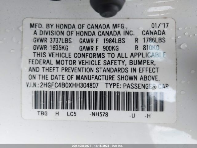 2HGFC4B0XHH304807 Honda Civic Lx-p