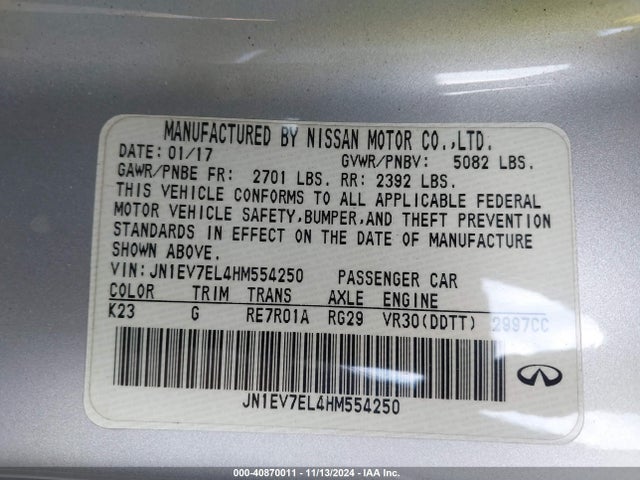 JN1EV7EL4HM554250 Infiniti Q60 3.0t Premium