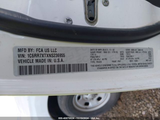 1C6RR7XTXNS236955 RAM 1500 Classic Ssv  4x4 5'7 Box