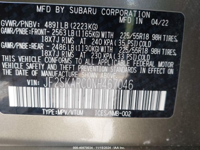 JF2SKARC0NH467046 Subaru Forester Touring