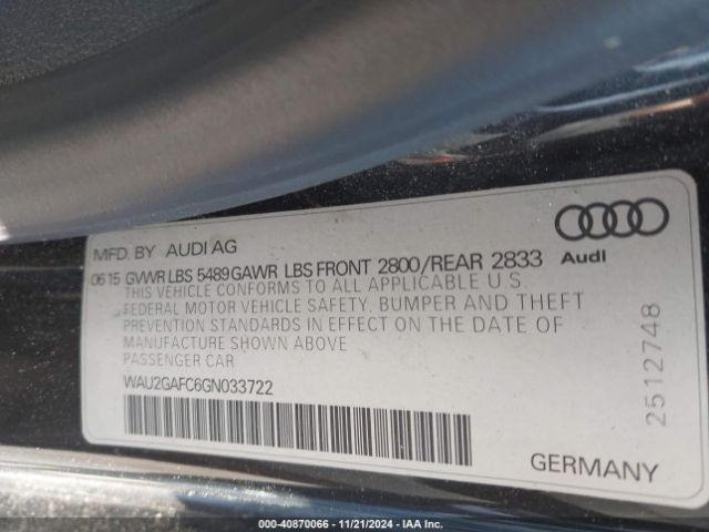 WAU2GAFC6GN033722 Audi A7 3.0t Premium Plus