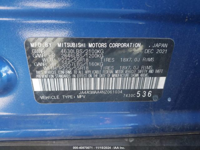 2022 MITSUBISHI ECLIPSE CROSS JA4ASWAA4NZ061034 Photo 8