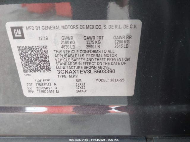 3GNAXTEV3LS603390 Chevrolet Equinox Awd 2fl