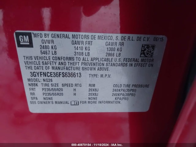2015 CADILLAC SRX 3GYFNCE36FS636613 Photo 8