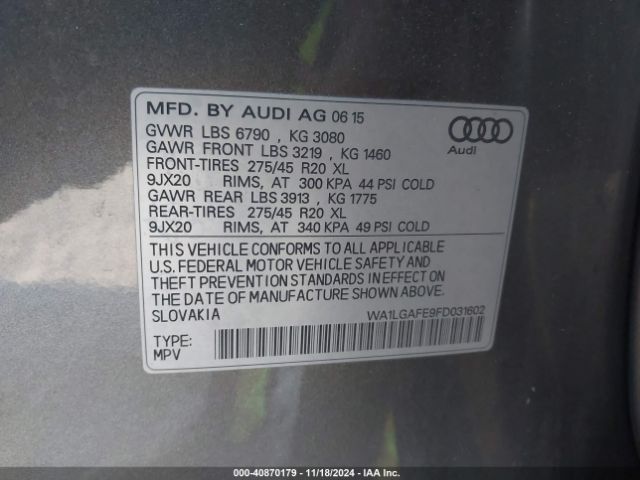 WA1LGAFE9FD031602 Audi Q7 3.0t Premium