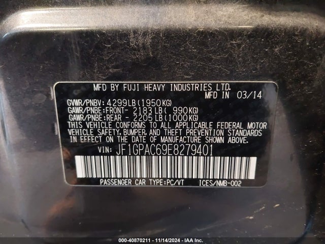 JF1GPAC69E8279401 Subaru Impreza 2.0i Premium