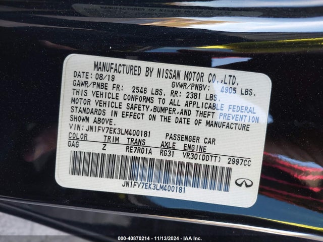 JN1FV7EK3LM400181 Infiniti Q60 Red Sport 400