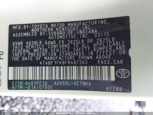 Toyota CAMRY LE 2015 4T4BF1FK8FR487263 Image 9