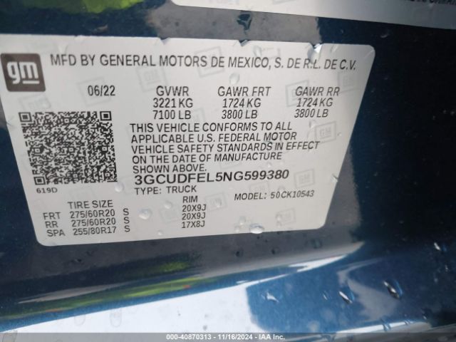 3GCUDFEL5NG599380 Chevrolet Silverado 1500 4wd  Short Bed Lt Trail Boss