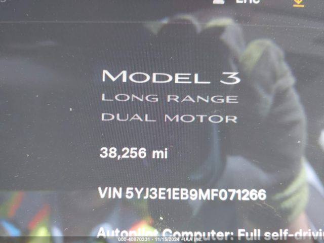 5YJ3E1EB9MF071266 Tesla Model 3 Long Range Dual Motor All-wheel Drive