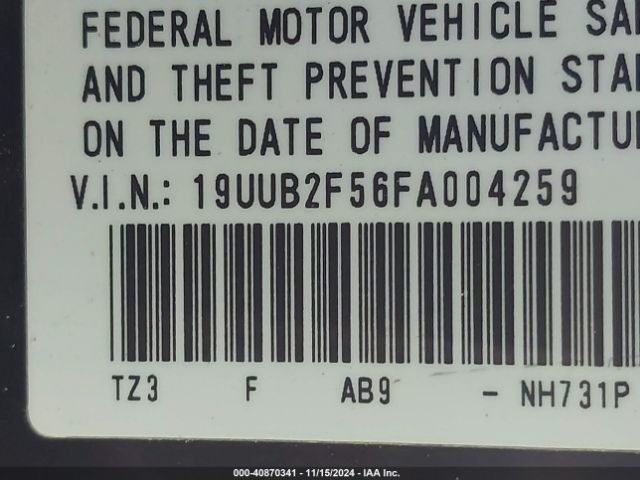 19UUB2F56FA004259 Acura Tlx V6 Tech