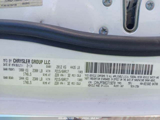 1C4NJPFB0ED719270 Jeep Patriot Latitude