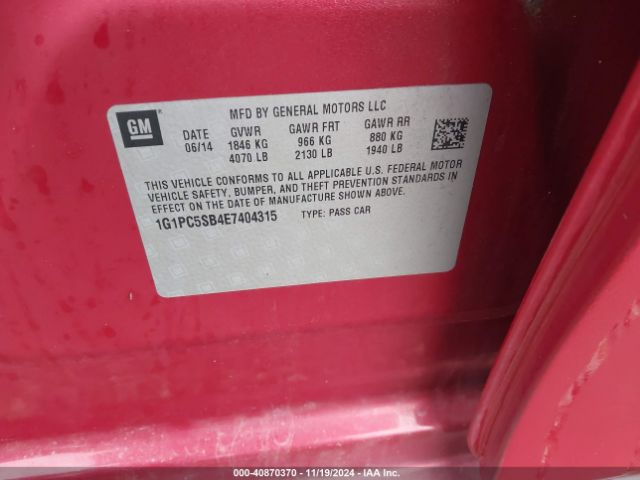 1G1PC5SB4E7404315 Chevrolet Cruze 1lt Auto