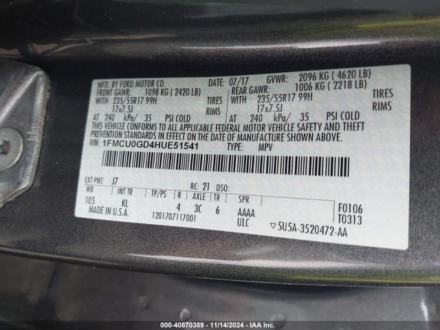 1FMCU0GD4HUE51541 Ford ESCAPE SE