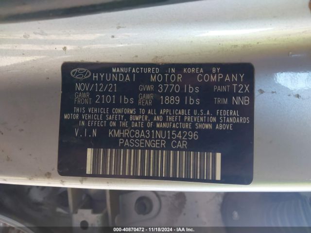 KMHRC8A31NU154296 Hyundai Venue Sel