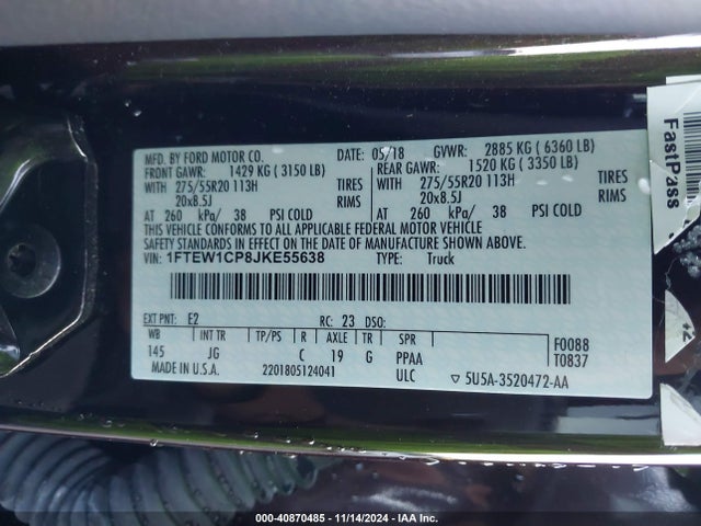 Ford F-150 Xl 2018 1FTEW1CP8JKE55638 Image 9