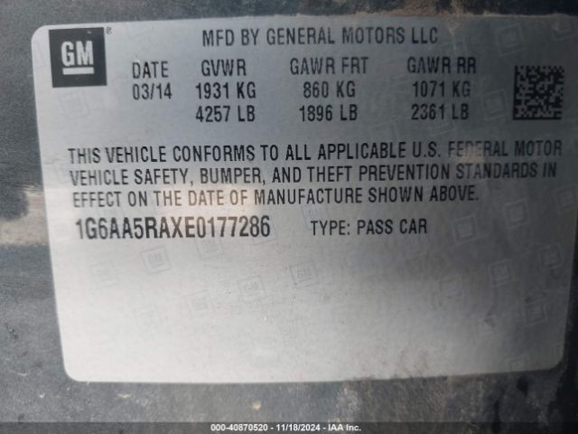 1G6AA5RAXE0177286 Cadillac Ats Standard