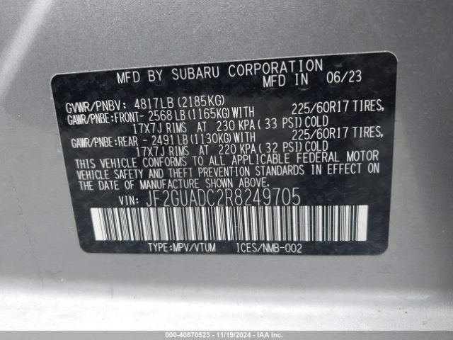 JF2GUADC2R8249705 Subaru Crosstrek Premium