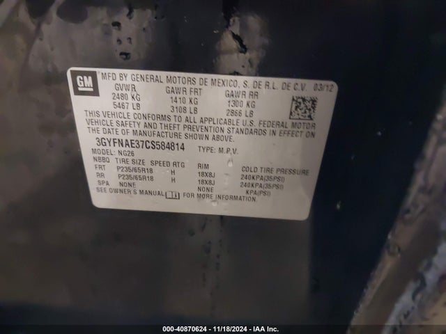 2012 CADILLAC SRX 3GYFNAE37CS584814 Photo 8