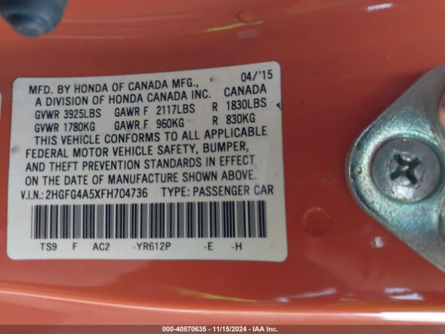 2HGFG4A5XFH704736 Honda CIVIC SI