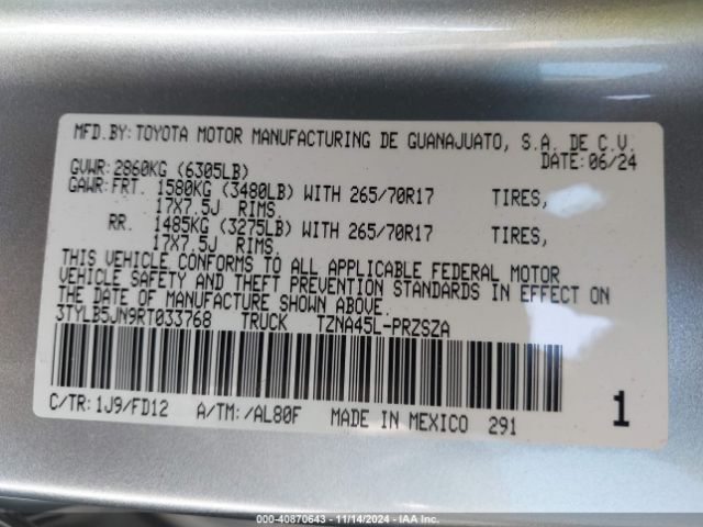 3TYLB5JN9RT033768 Toyota Tacoma Sr5