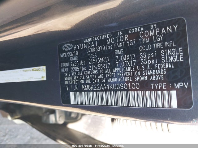 KM8K22AA4KU390100 Hyundai Kona Sel
