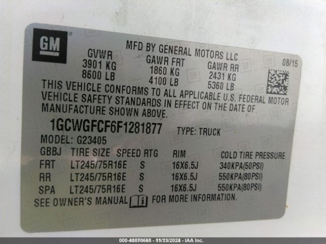 1GCWGFCF6F1281877 Chevrolet Express 2500 Work Van