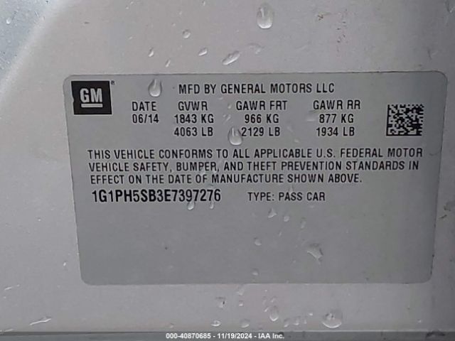 1G1PH5SB3E7397276 Chevrolet Cruze Eco Auto