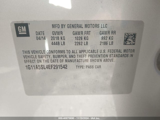 Chevrolet MALIBU LS 2014 1G11A5SL4EF291542 Image 9