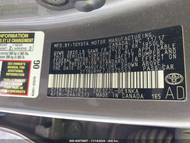 2T1BURHE7JC025552 Toyota Corolla L/le/xle/se/xse