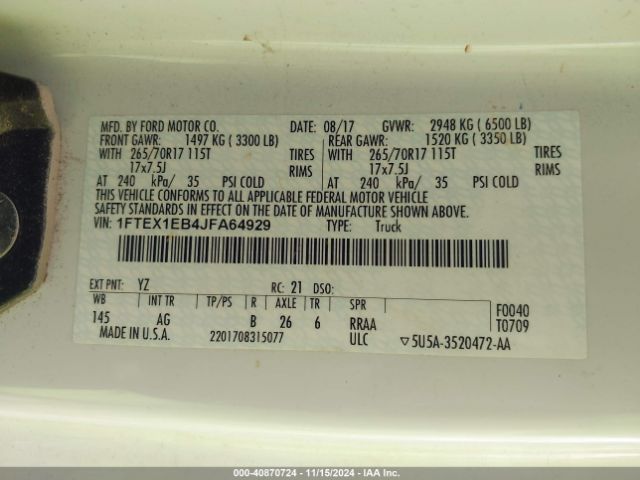 1FTEX1EB4JFA64929 Ford F-150 Xl