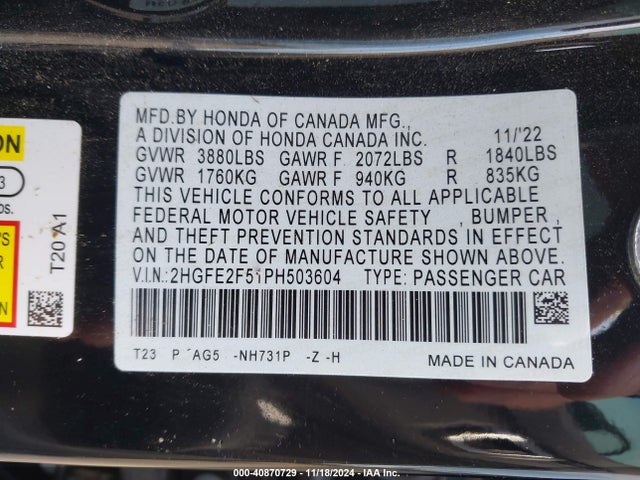 Honda Civic Sport 2023 2HGFE2F51PH503604 Image 9