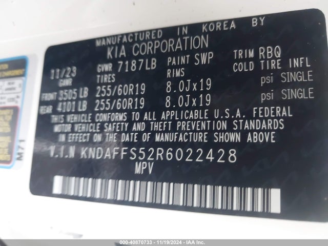KIA Ev9 Wind 2024 KNDAFFS52R6022428 Image 9