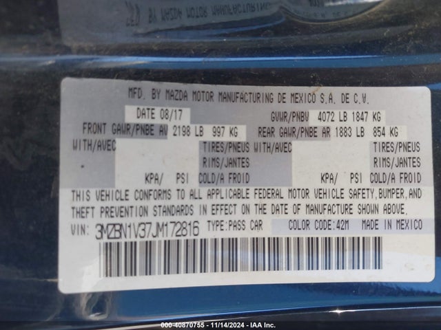3MZBN1V37JM172816 Mazda Mazda3 Touring