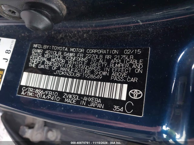 Toyota Prius Two 2015 JTDKN3DU8F1928649 Image 9