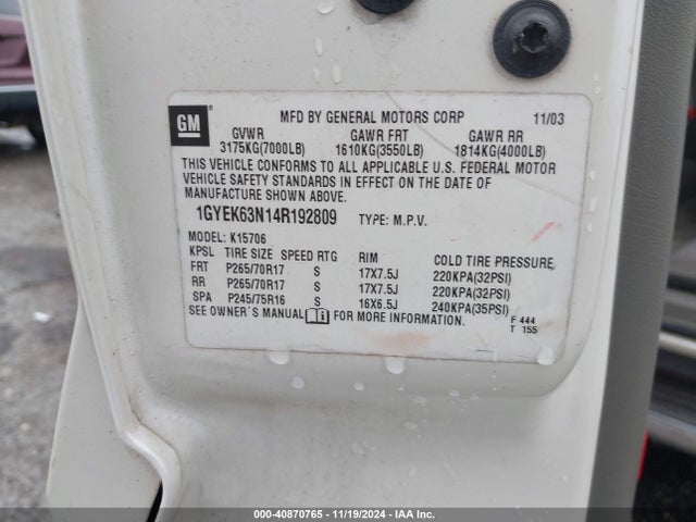 2004 CADILLAC ESCALADE 1GYEK63N14R192809 Photo 8