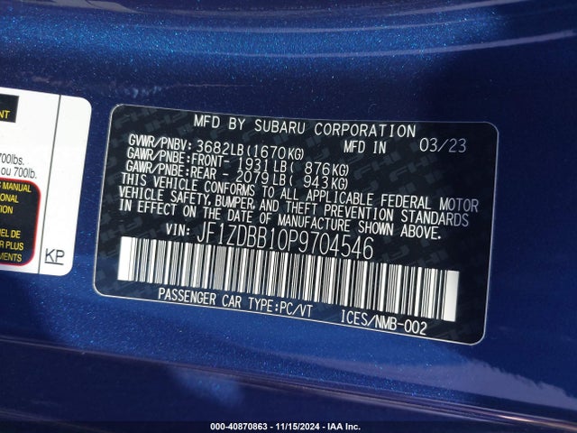 Subaru Brz Premium 2023 JF1ZDBB10P9704546 Image 9