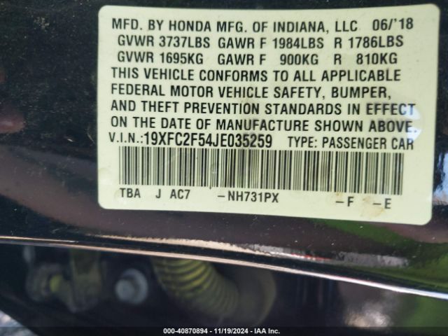 19XFC2F54JE035259 Honda Civic Lx