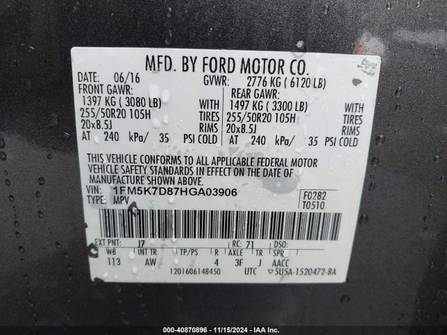 Ford EXPLORER XLT 2017 1FM5K7D87HGA03906 Image 9