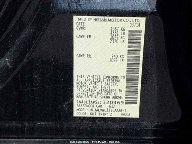 1N4BL3AP5EC320469 Nissan Altima 3.5 Sl