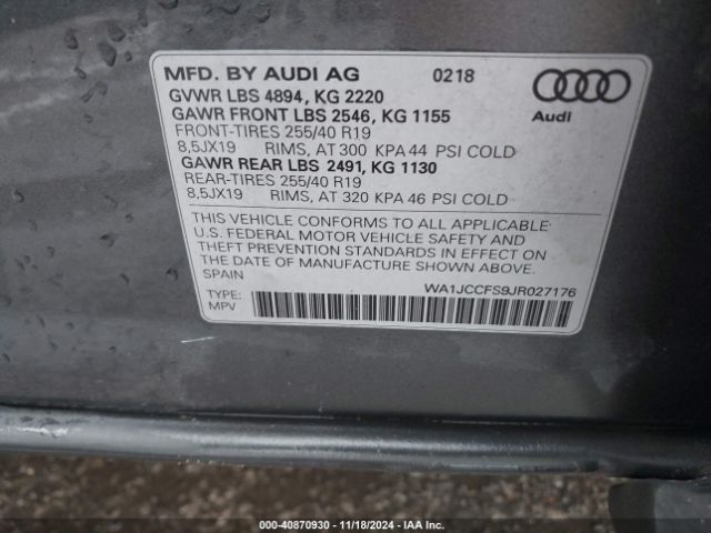WA1JCCFS9JR027176 Audi Q3 2.0t Premium/2.0t Sport Premium