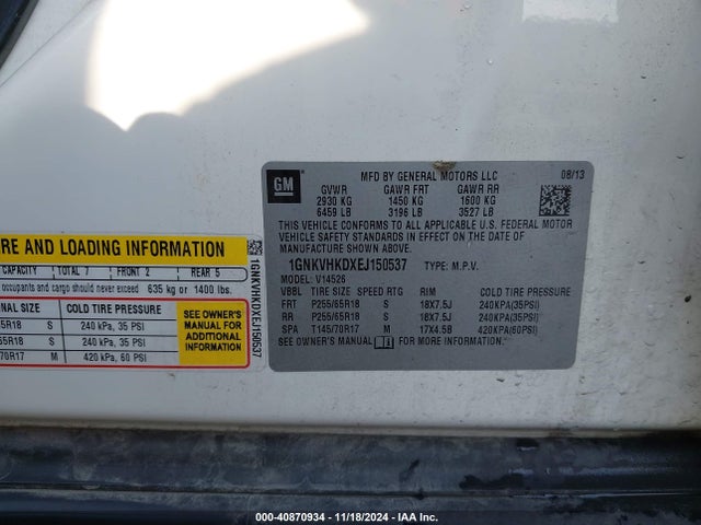 Chevrolet Traverse 2lt 2014 1GNKVHKDXEJ150537 Image 9
