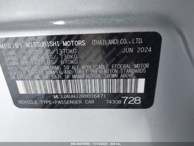 ML32AUHJ2RH016471 Mitsubishi Mirage Es/le