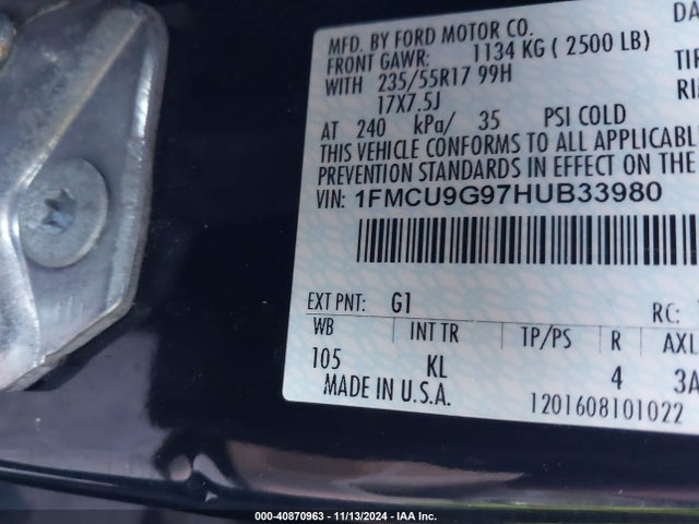 Ford ESCAPE SE 2017 1FMCU9G97HUB33980 Image 9
