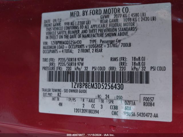 2013 FORD MUSTANG 1ZVBP8EM3D5256430 Photo 8