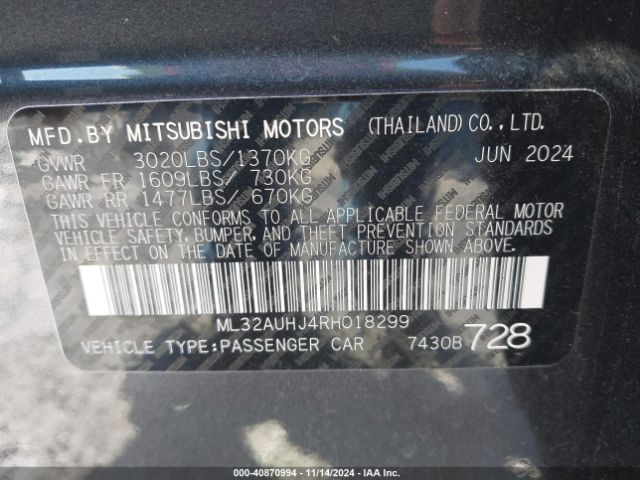 ML32AUHJ4RH018299 Mitsubishi Mirage Es/le