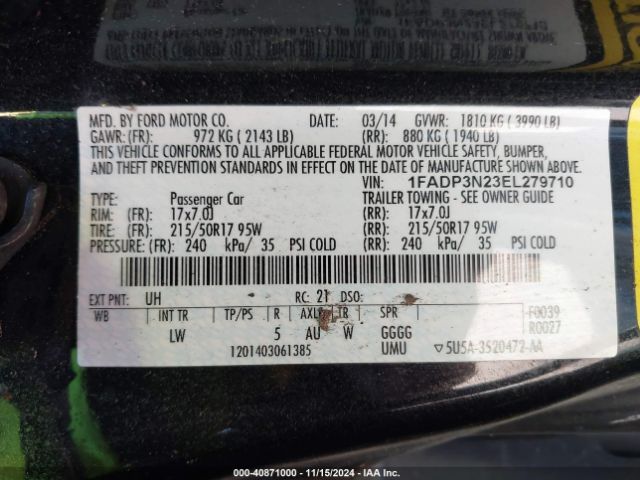 1FADP3N23EL279710 Ford Focus Titanium