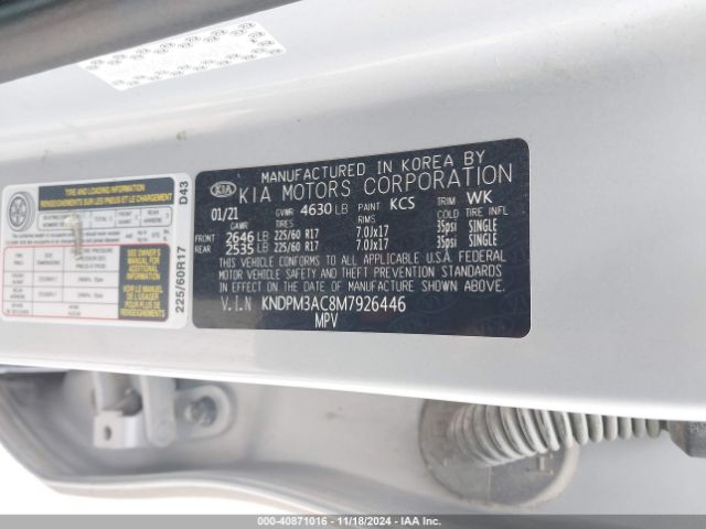KNDPM3AC8M7926446 KIA Sportage Lx
